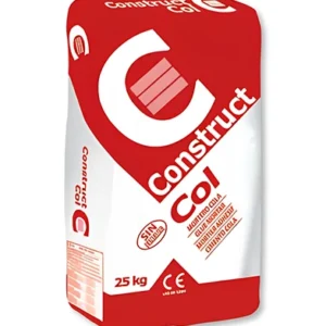 Construct Col White 25 kg premium white tile adhesive bag designed for strong bonding, smooth application, and reliable performance on wall and floor tile installations.