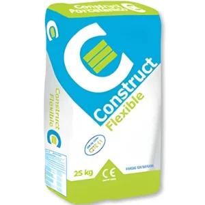Construct Flexible 25 kg flexible tile adhesive bag offering excellent adhesion, flexibility, and durability for wall and floor tile installations in residential and commercial projects.