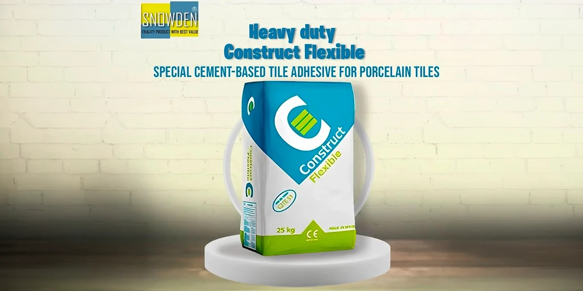 Construct Flexible Heavy-duty special cement-based tile adhesive for porcelain tiles, manufactured by a top Tile Glue Manufacturer UAE. This 25 kg bag of Construct Flexible offers enhanced strength and flexibility for demanding construction and tiling projects.