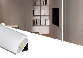 LED Profiles Manufacturer UAE: Designing, Customising, and Delivering High-Quality Lighting Systems 1 A high-quality aluminum corner LED profile with a frosted diffuser, manufactured by an LED profiles manufacturer in UAE for sleek interior accent lighting.