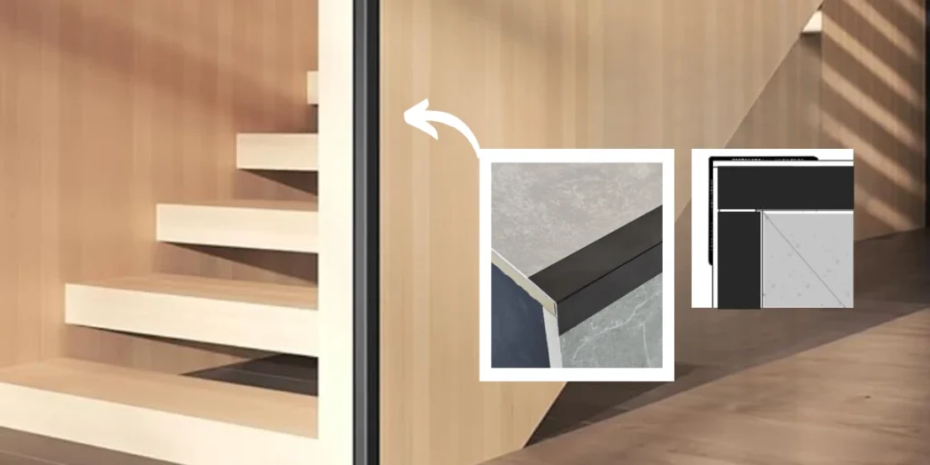 Aluminium profiles supplier showcasing precision aluminium edge trims and modern staircase panel finishing for interior architectural applications