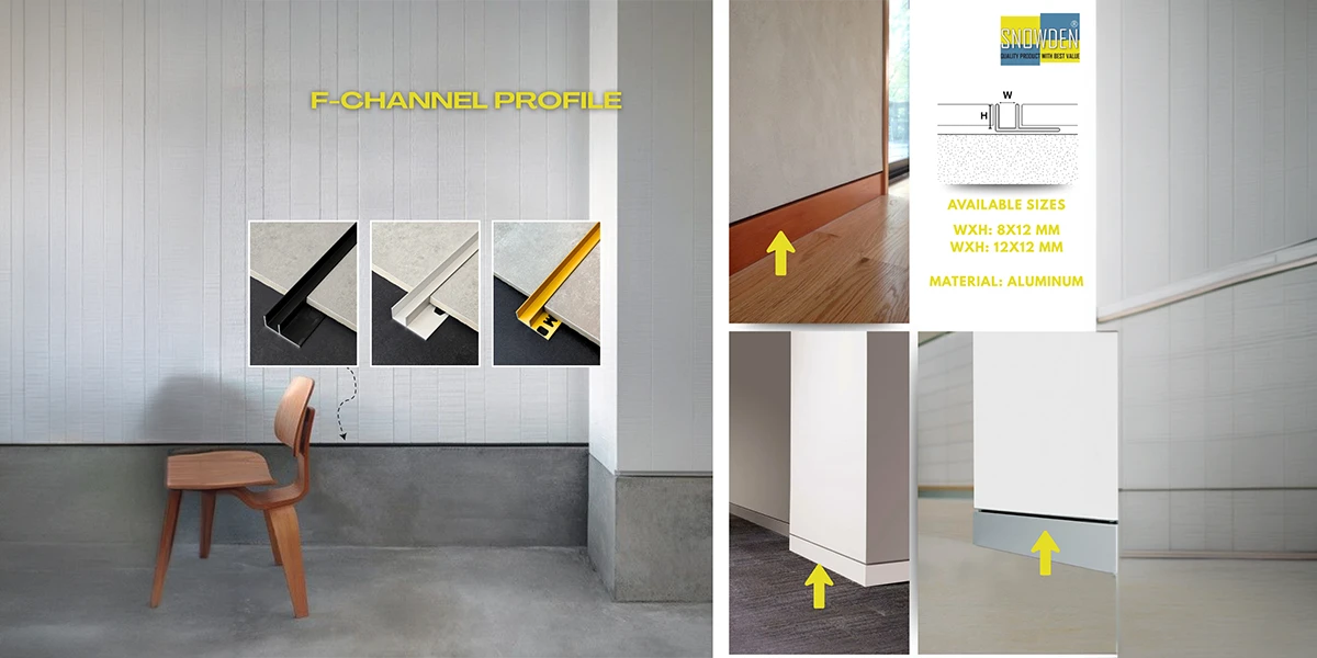 Aluminium profile manufacturer providing high-quality F-channel aluminium profiles for flooring, wall panels, furniture edges and interior finishing applications.