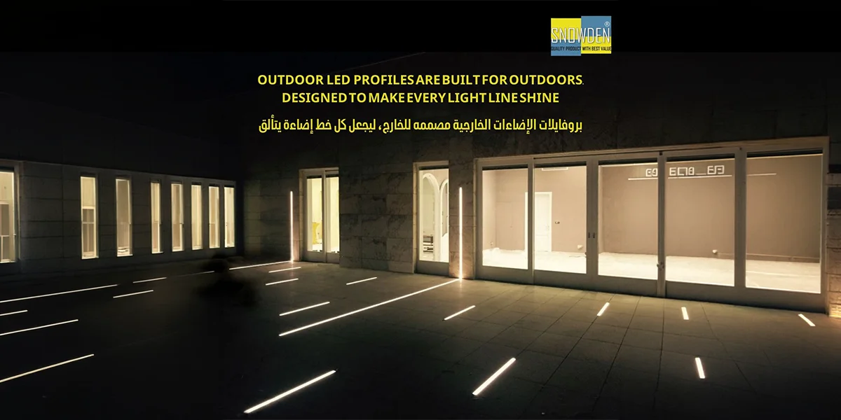 LED Profiles Manufacturer UAE: How Should Profiles Be Selected for Commercial and Residential Projects? 1 Modern outdoor patio at night featuring in-ground linear light strips produced by a professional LED profiles manufacturer.